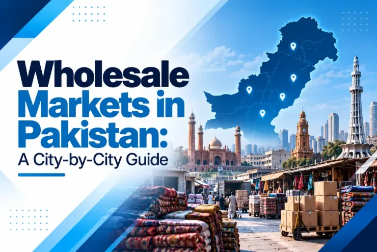 Wholesale markets in Pakistan: fabric bales and cartons at a wholesale bazaar