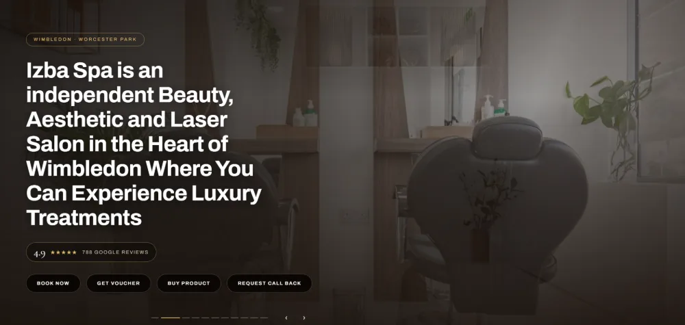 Izba Spa website hero: independent beauty, aesthetic and laser salon in Wimbledon